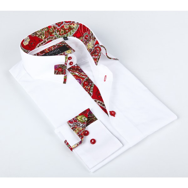 Coogi Luxe Men's White Dress Shirt With a Red Trim in Collar ...