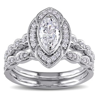 miadora signature collection 14k white gold 1ct tdw marquise diamond halo bridal ring set - Marquis Wedding Ring miadora signature collection 14k white gold 1ct tdw marquise diamond halo bridal ring set - Marquis Wedding Ring