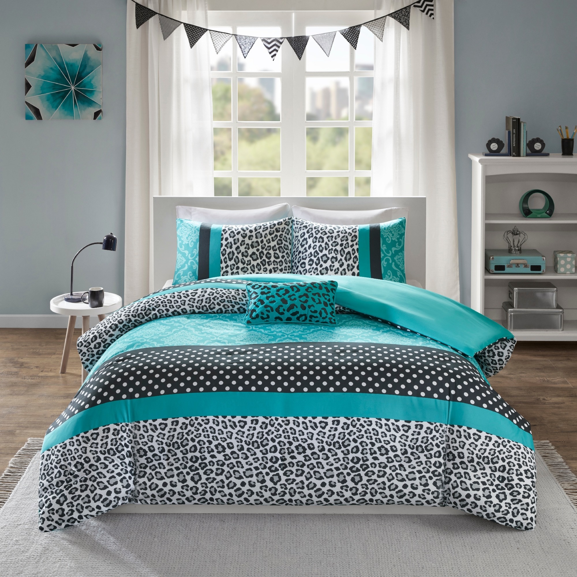 Shop Mi Zone Camille Teal Pieced Animal Print Duvet Cover Set