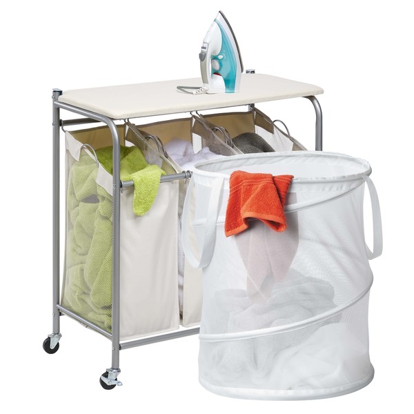 Honey Can Do Ldyx05947 Triple Laundry Sorter With Ironing Board And Pop Up Hamper