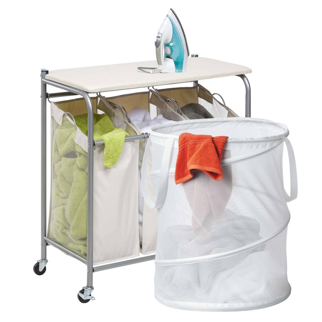 Honey-Can-Do LDYX05947 Triple Laundry Sorter with Ironing Board and Pop-up Hamper