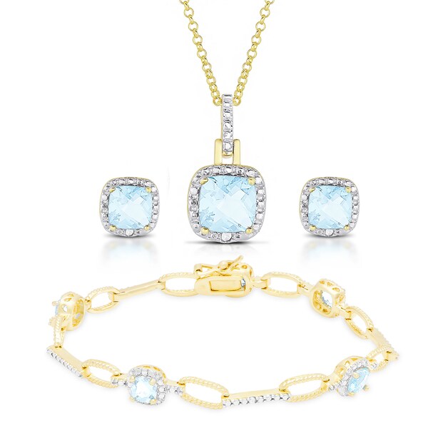 Shop Dolce Giavonna Gold Over Sterling Silver Blue Topaz and Diamond