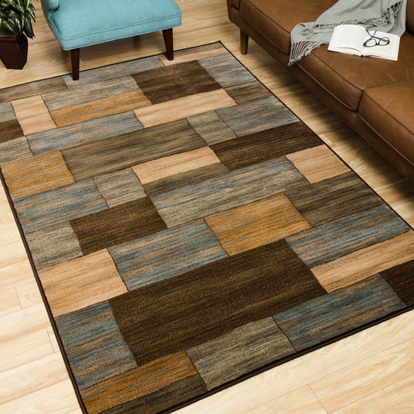 Illusion Bricks Brown 7'10x9'10 rug with bonus scatter - 7'10