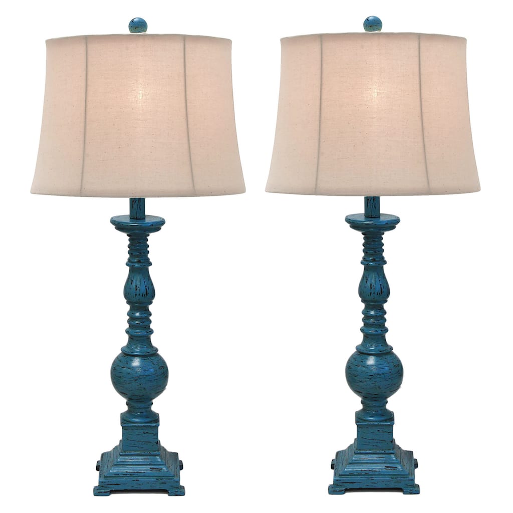 Kiara Polystone Antique-Inspired 31-Inches Pedestal Table Lamp - Set of 2