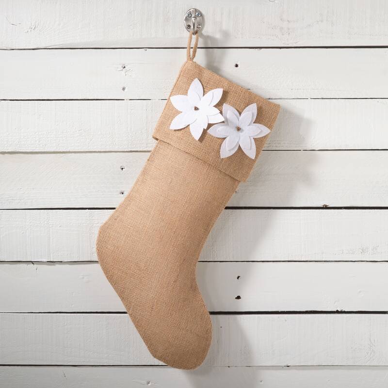 Poinsettia Design Holiday Decor - Stockings - White