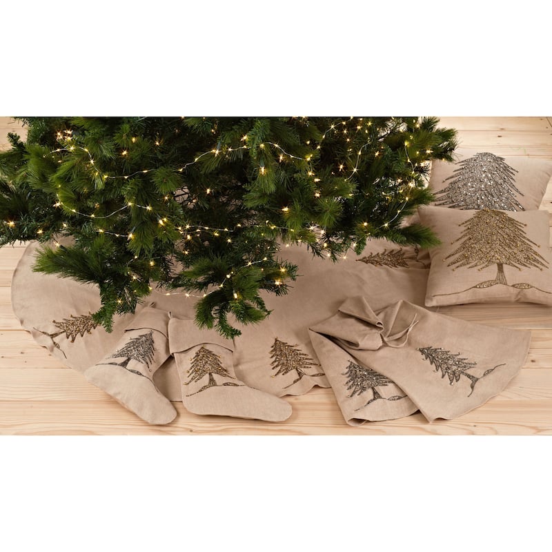 Cotton Tree Skirt With Beaded Christmas Tree Design