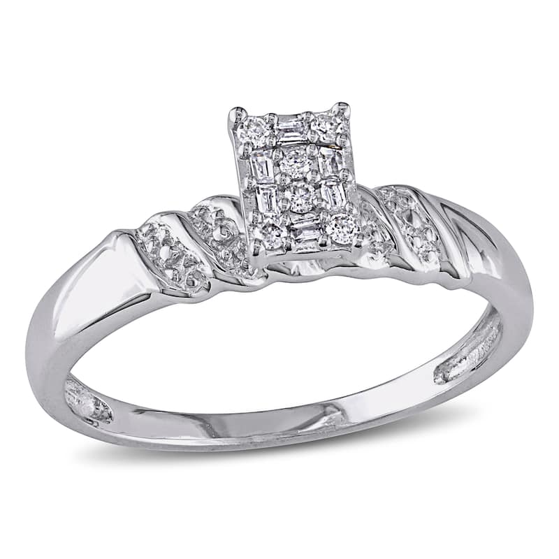 Miadora Sterling Silver 1/10ct TDW Diamond Engagement Ring - White - 4