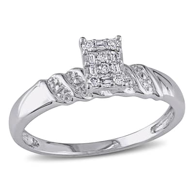 Miadora Sterling Silver 1/10ct TDW Diamond Engagement Ring - White