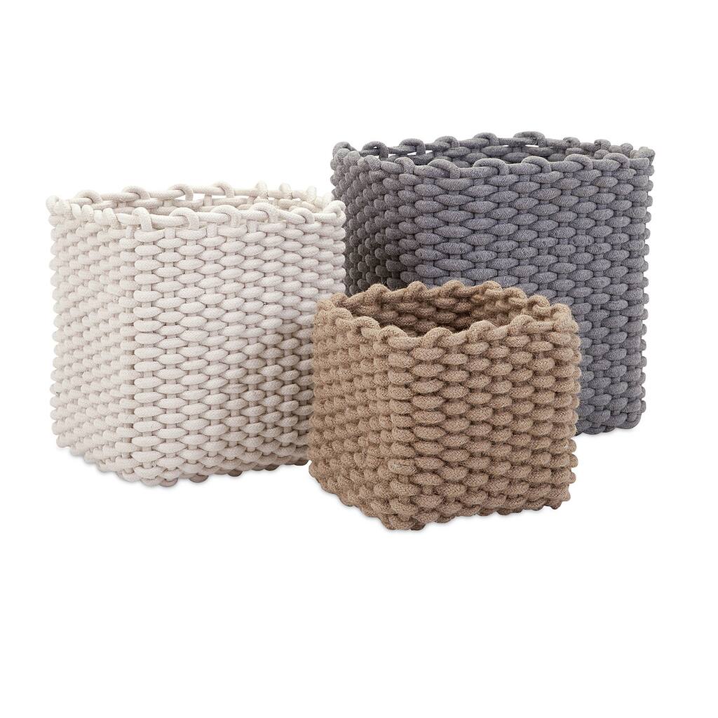 Adorable Natural Cotton Rope Baskets - Set of 3