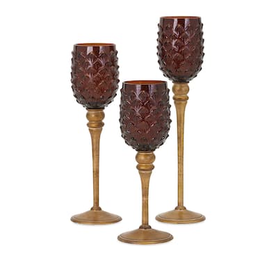 Pine Cone Votive on Stand (Set of 3)