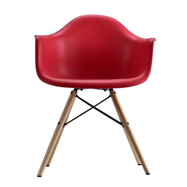 DHP Mid Century Modern Molded Arm Red Chair with Wood Leg