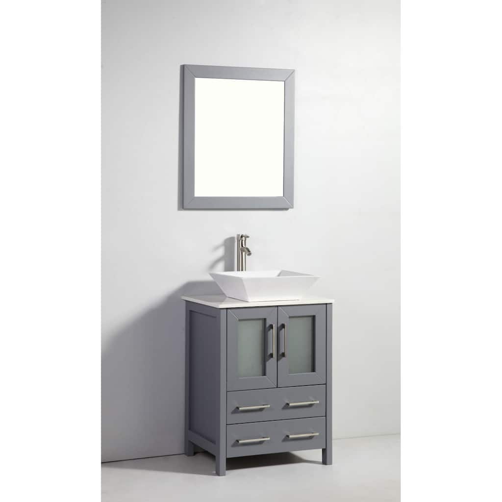 24-inch Dark Grey Solid Wood Sink Vanity with Mirror