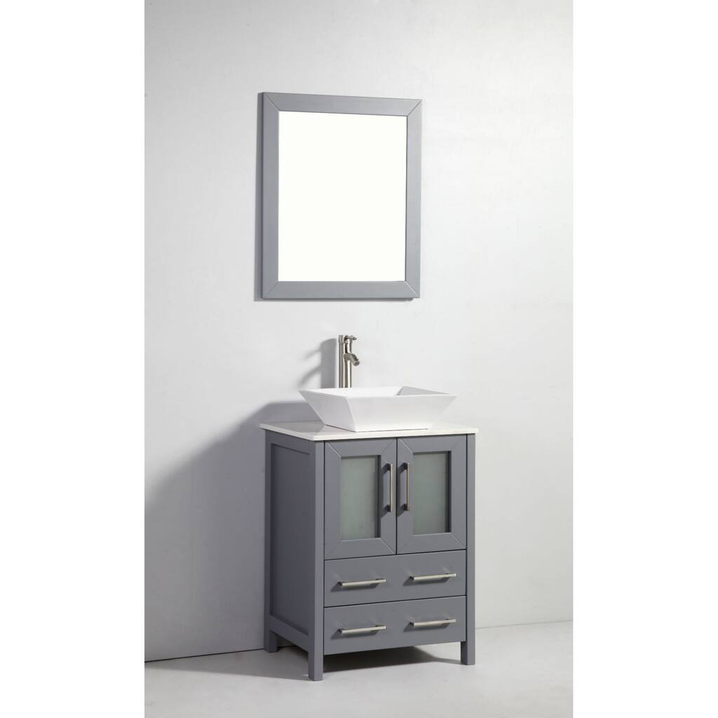 24-inch Dark Grey Solid Wood Sink Vanity with Mirror