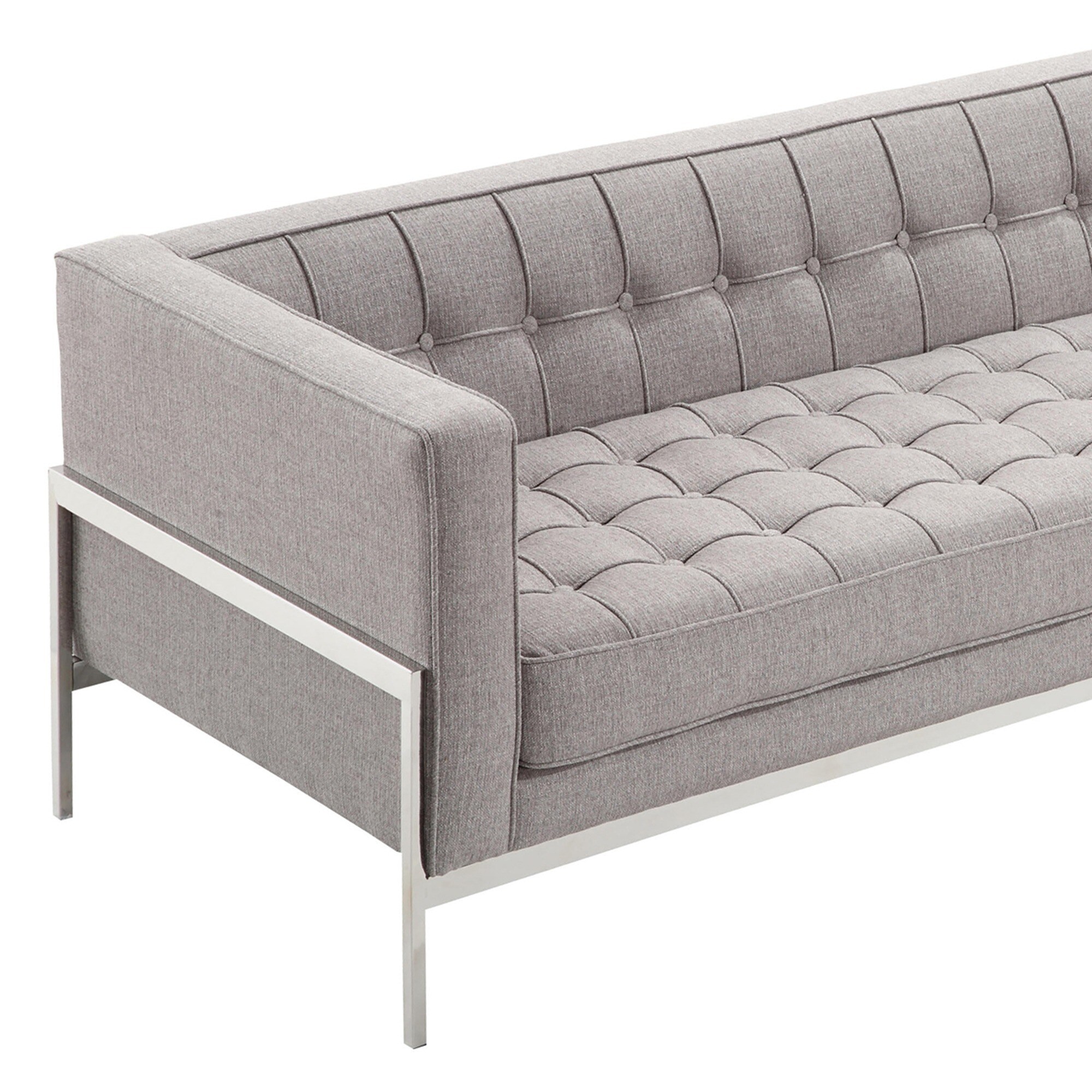 Armen Living Andre Contemporary Sofa In Grey Tweed And Stainless Steel Armen Living Andre Contemporary Sofa In Grey Tweed And Stainless Steel