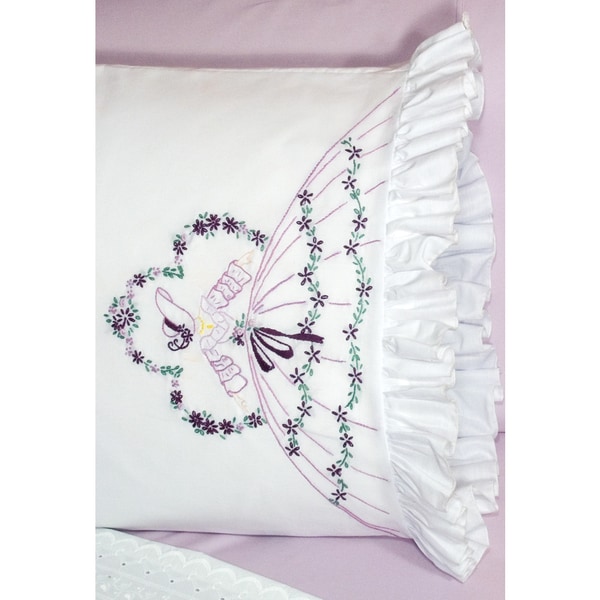 Stamped Ruffled Edge Pillowcases 30inX20in 2/PkgSomba Lady  