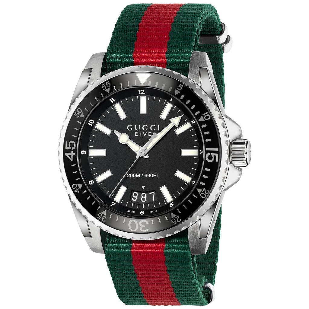 Gucci Men's Dive Green and Red Nylon Watch - Black
