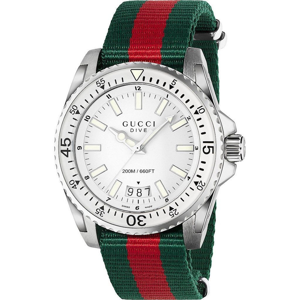 Shop Gucci Men's 'Dive' Green and red Nylon Watch - WHITE - Free ...