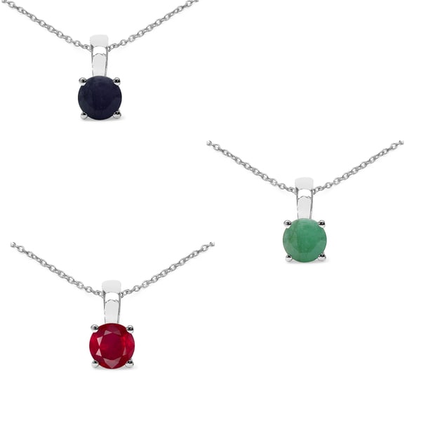Malaika Sterling Silver 1 5/8ct Emerald Ruby and Sapphire Pendant. Opens flyout.