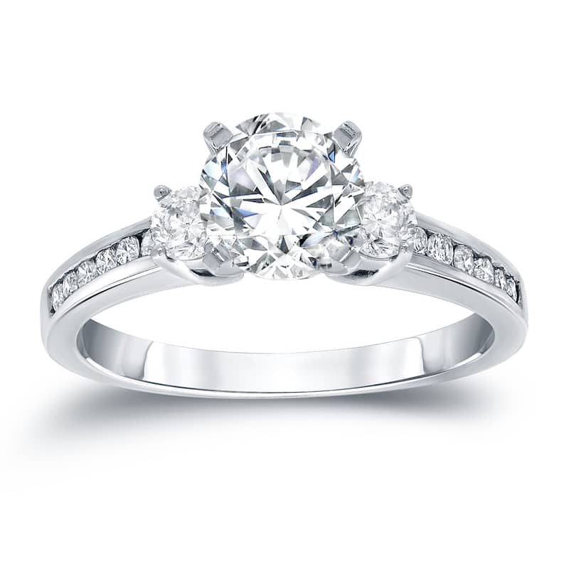Auriya 1ct TDW Round 3-Stone Diamond Engagement Ring 14k White Gold (H-I, SI2-SI3)