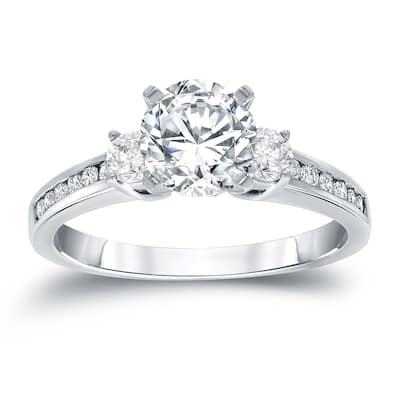 Auriya 1ct TDW Round 3-Stone Diamond Engagement Ring 14k White Gold (H-I, SI2-SI3)