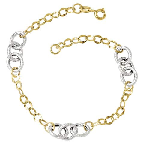 14K Two-tone Polished and Textured Fancy Link Bracelet by Versil