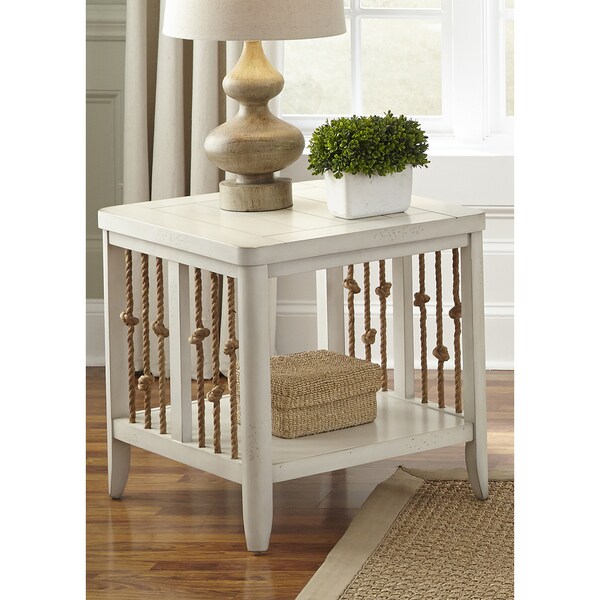 Dockside II White Weaved Rope End Table Free Shipping Today