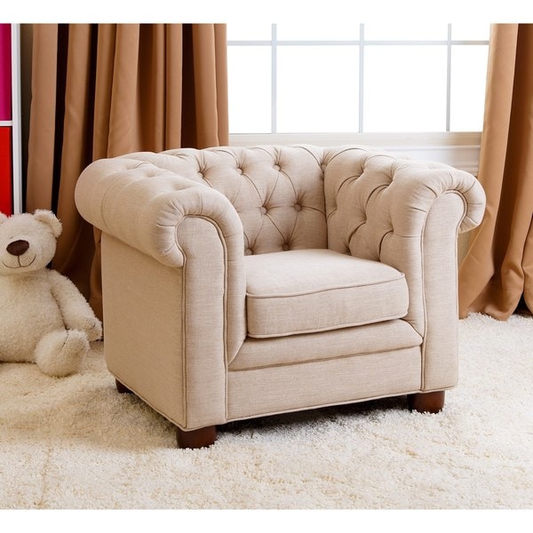 Abbyson Kids Beige Linen Chesterfield RJ Mini Chair - Free Shipping ...