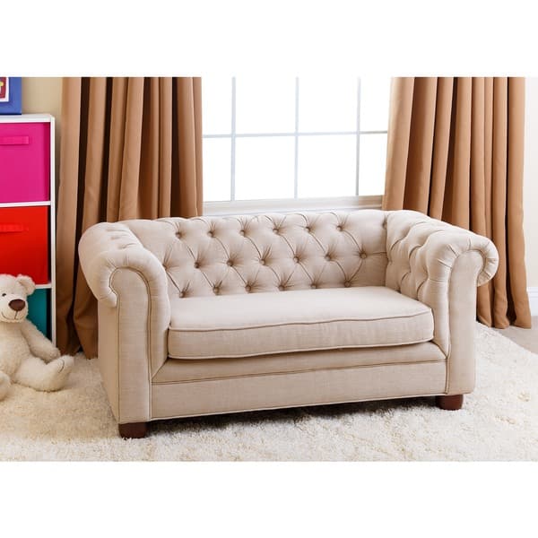 Shop Abbyson Kids Beige Linen Chesterfield Rj Mini Sofa On Sale