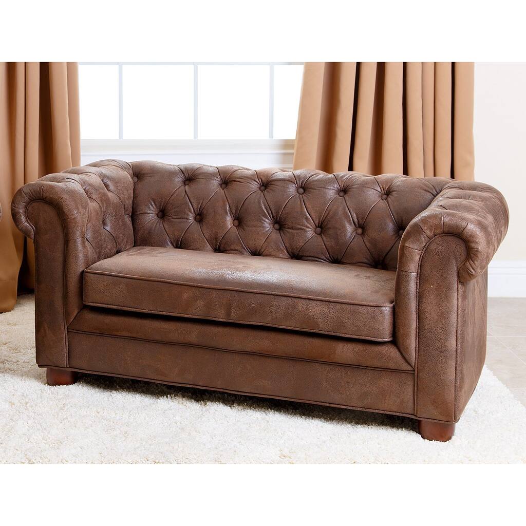 Abbyson Kids Antique Brown Velvet Chesterfield RJ Mini Sofa