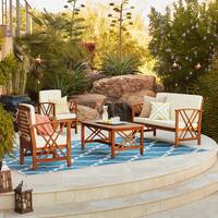 Langdon Outdoor 4-piece Acacia Wood Chat Set with Cushions by Christopher Knight Home