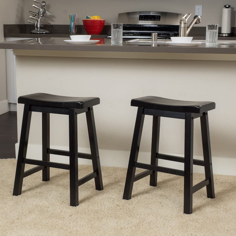 Pomeroy 24-inch Saddle Wood Counter Stool (Set of 2) by Christopher Knight Home - Black