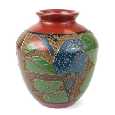 Handmade 6-inch Tall Vase - Parrot Design (Nicaragua)