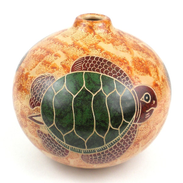 Handmade 4 inch Round Vase   Turtle on Sand Design (Nicaragua)