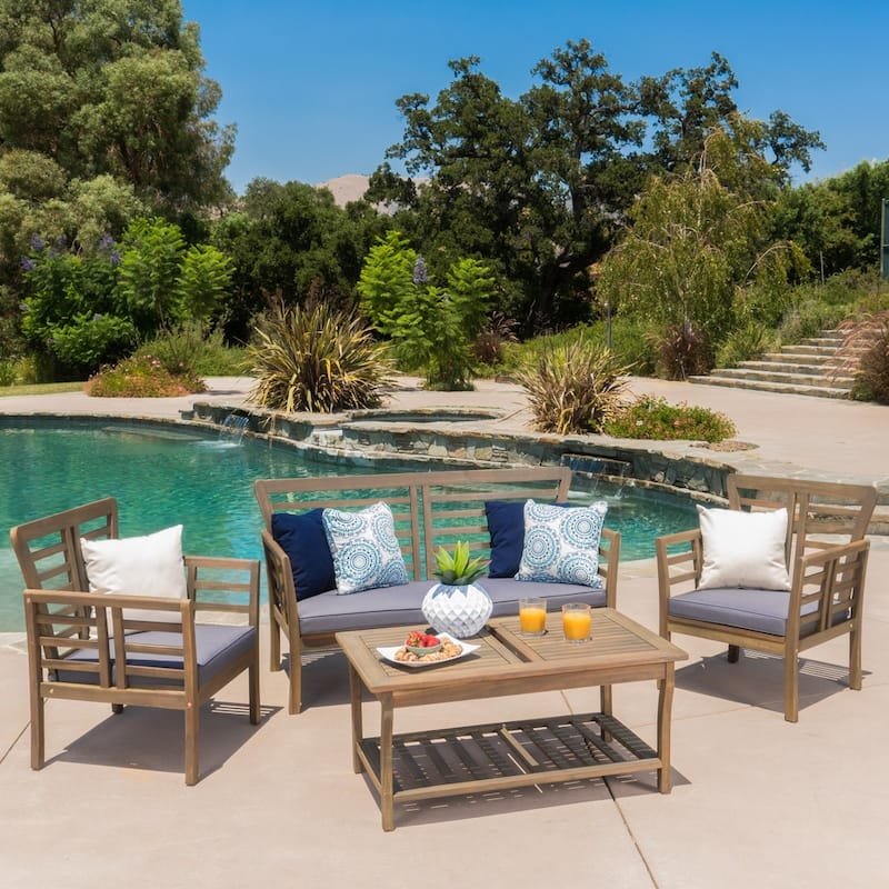 Caydon 4-piece Acacia Wood Patio Chat Set by Christopher Knight Home