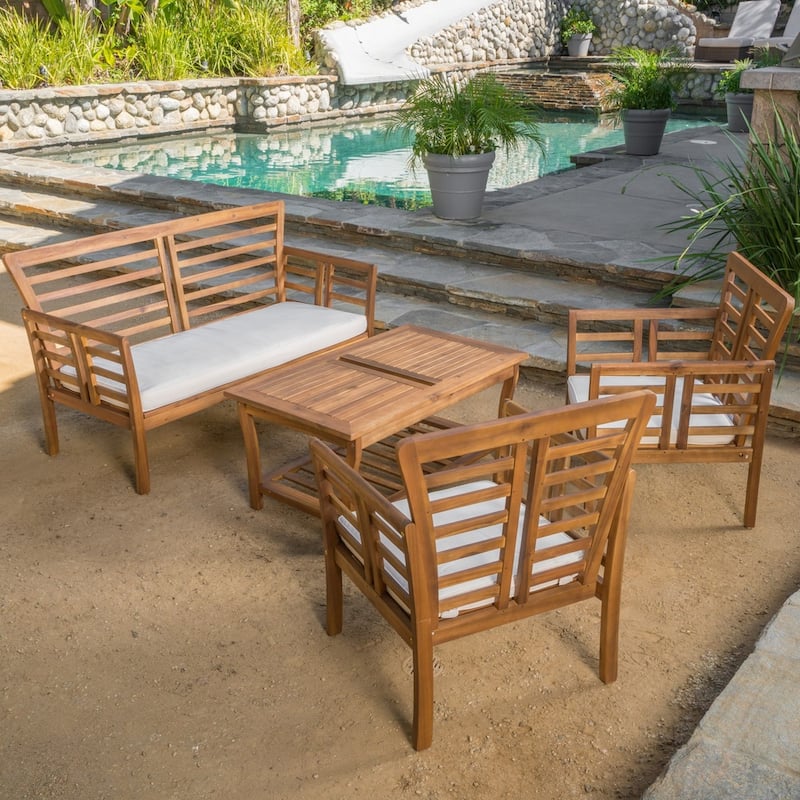 Caydon 4-piece Acacia Wood Patio Chat Set by Christopher Knight Home - Brown