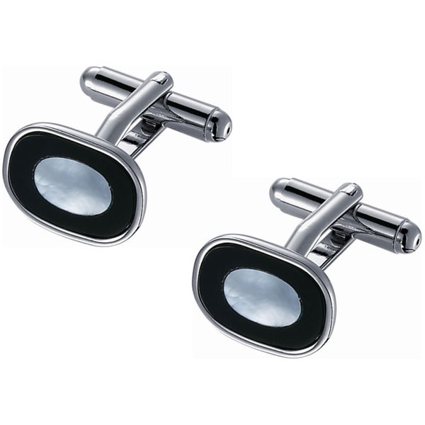 Stainless Steel Black Onyx Ice Blue Mother of Pearl Cufflinks. Opens flyout.