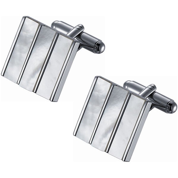 Stainless Steel Rhodium Plated White Mother of Pearl Cufflinks