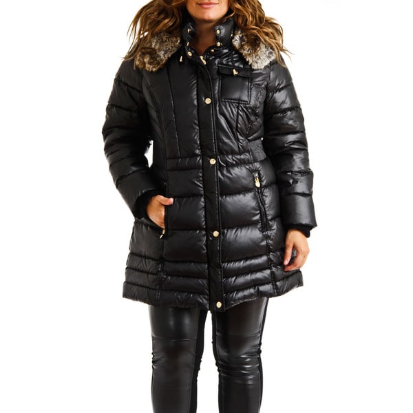 Shop Laundry by Design Women&#39;s Plus Size Black Down Puffer Hooded Coat - Free Shipping Today ...