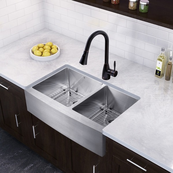 Stainless Steel Sink With Bronze Faucet vigo all in one 36 inch stainless steel farmhouse kitchen sink and aylesbury