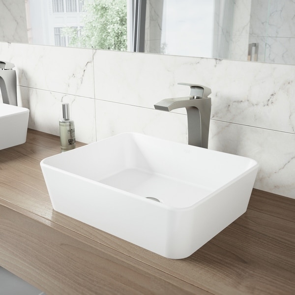 VIGO Marigold Vessel Bathroom Sink and Blackstonian Faucet Set