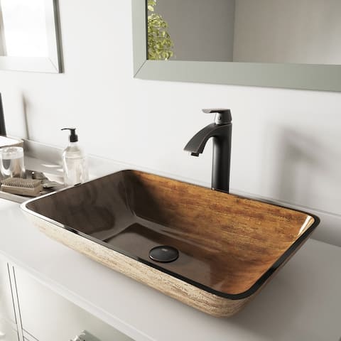 VIGO Amber Sunset Glass Vessel Bathroom Sink Set with Linus Faucet