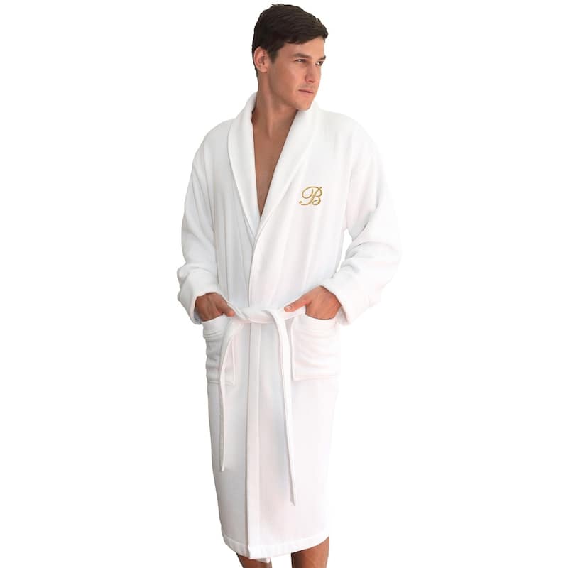 Authentic Hotel and Spa Unisex Gold Monogrammed Turkish Cotton Waffle Weave Terry Bath Robe