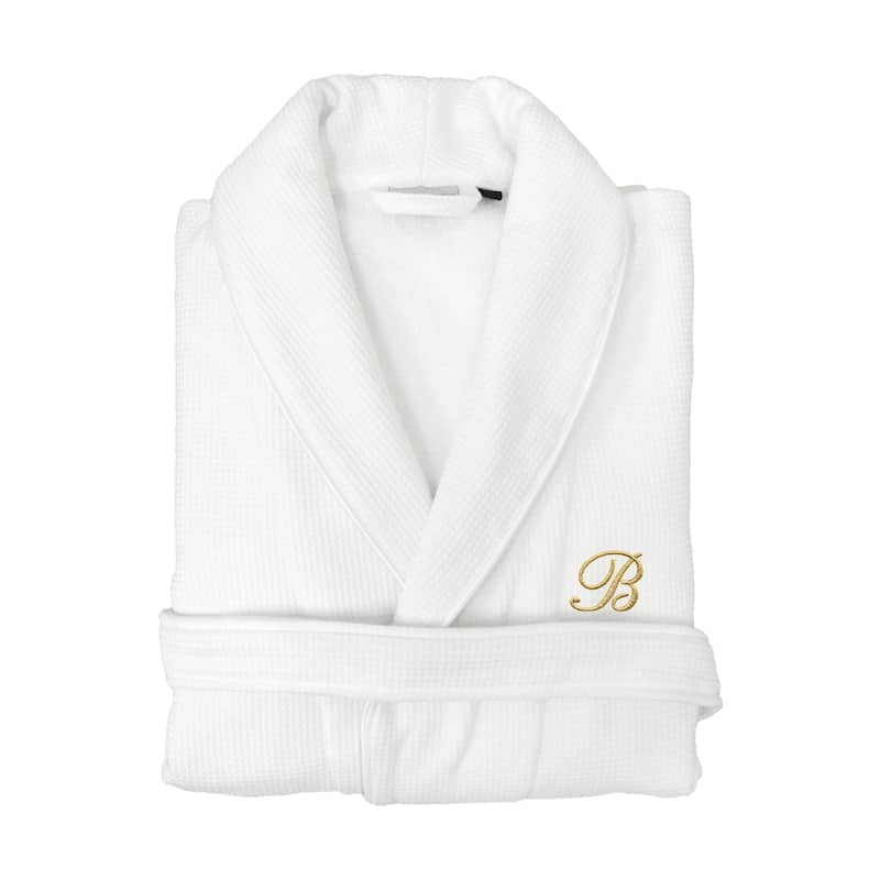 Authentic Hotel and Spa Unisex Gold Monogrammed Turkish Cotton Waffle Weave Terry Bath Robe