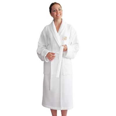 Authentic Hotel and Spa Unisex Gold Monogrammed Turkish Cotton Waffle Weave Terry Bath Robe