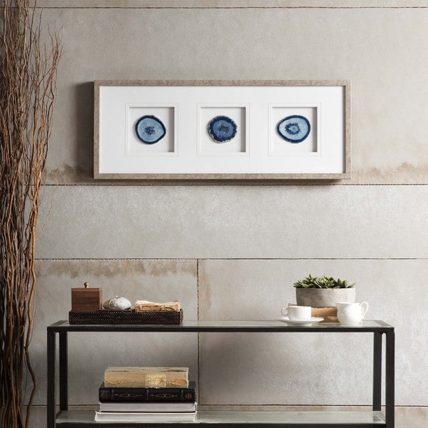 Madison Park Blue Agate Trio Stone Framed Graphic