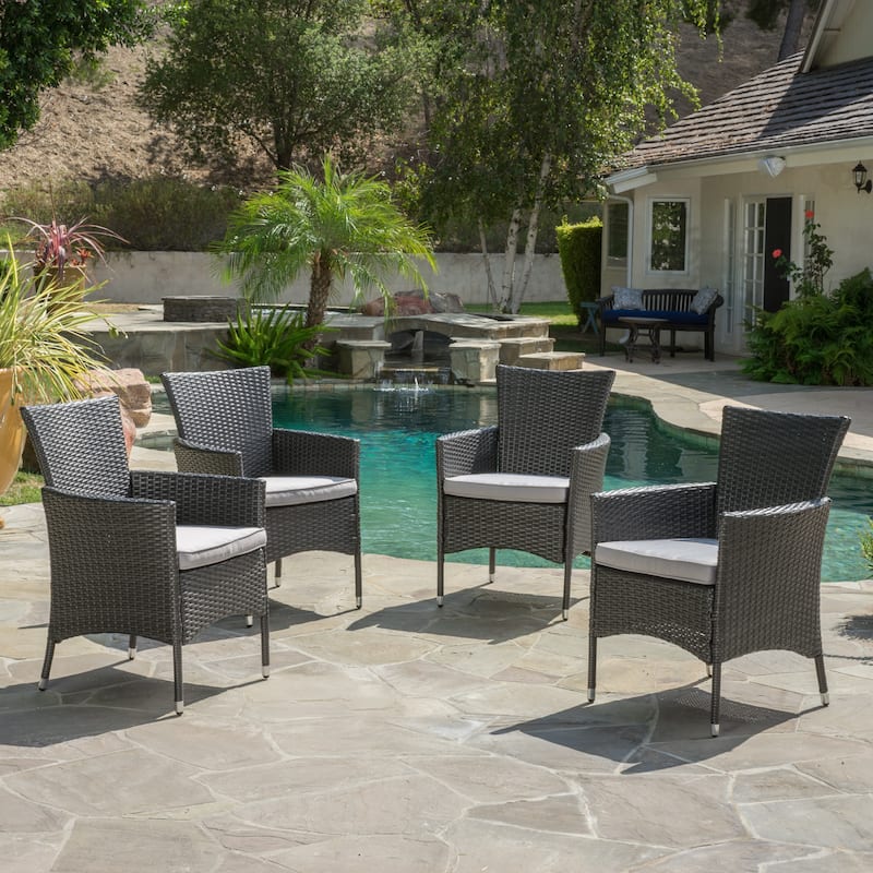 Malta Outdoor Wicker Dining Chair with Cushions (Set of 4) by Christopher Knight Home