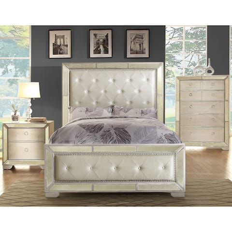 Furniture of America Gevi Modern Mirrored 3-piece Bedroom Set