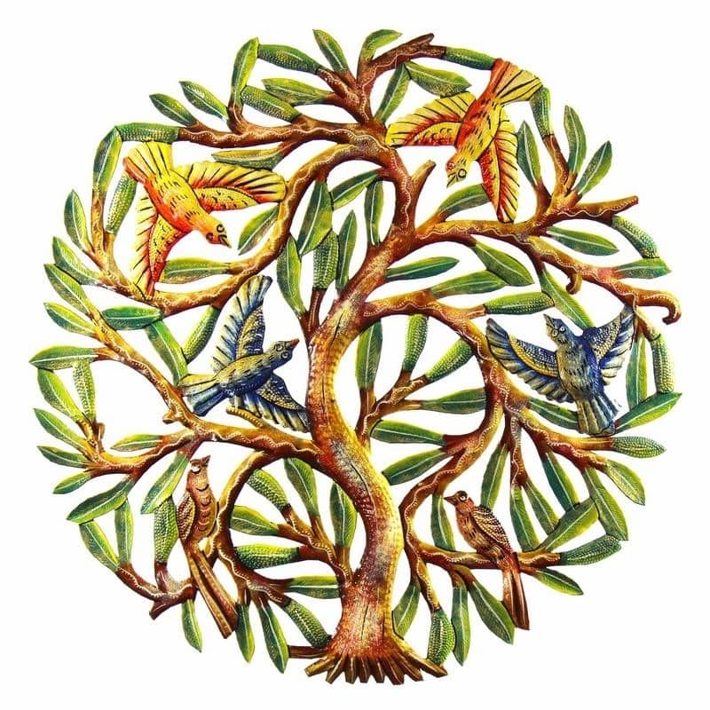 Handmade 24-Inch Painted Tree of Life Metal Wall Art (Haiti)