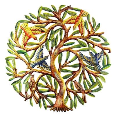 Handmade 24-Inch Painted Tree of Life Metal Wall Art (Haiti)