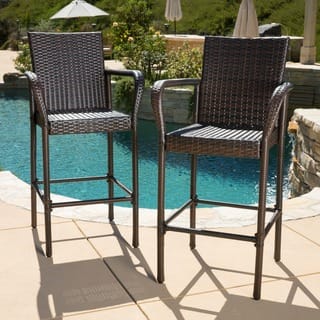 Delfina Outdoor Wicker Bar Stool (Set of 2) by Christopher Knight